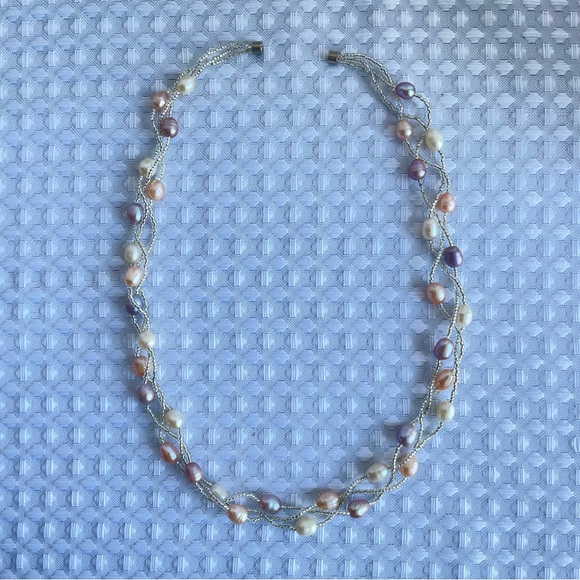 Stunning Triple-strand Baroque Pearl and Seed Bead Necklace Iridescent EUC #638 - Picture 5 of 8